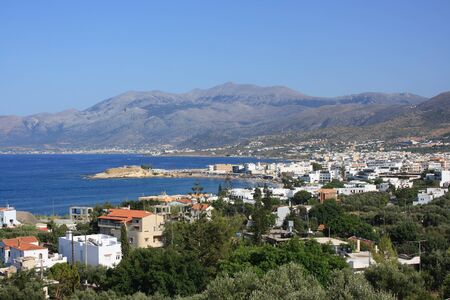 Panorama of Hersonissos town, resort in Crete, Greeceの写真素材