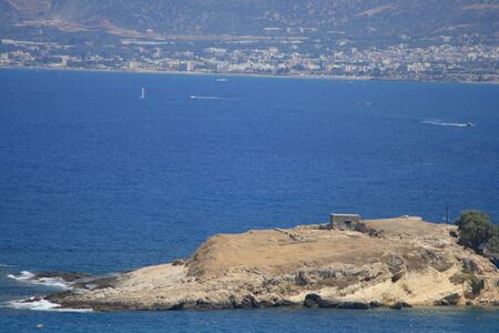 Panorama of Hersonissos town, resort in Crete, Greeceの写真素材