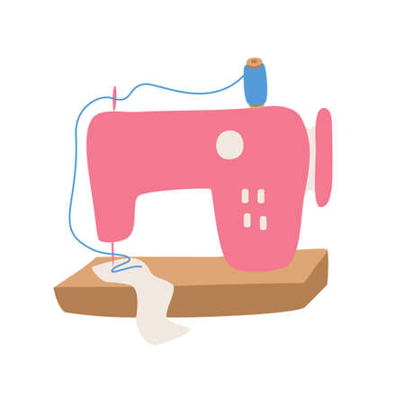 Color Sewing Machine. Equipment for tailors and crafters. Vector illustration for your graphic design on a white background.のイラスト素材
