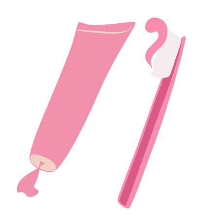 Tube of toothpaste and toothbrush isolated on white background. Toothpaste and toothbrush cartoon vector. Flat style vector illustration.のイラスト素材