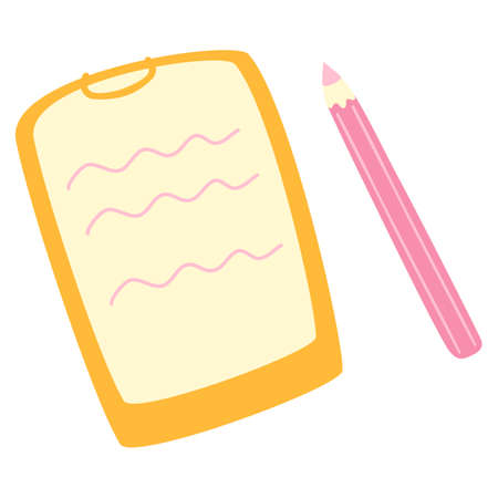 A tablet with a piece of paper on which a test paper and pencil. Cute cartoon vector illustration on white background.のイラスト素材