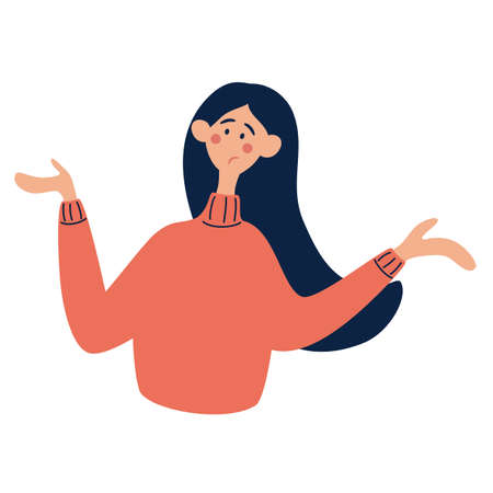 Young surprised shocked girl cartoon character. Emotional expression illustration. Emotion, surprise, amazement, shock concept. Avatar of a young woman. Vector flat illustrationのイラスト素材