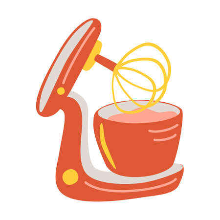 Stand Food Mixer, Kitchen Mixer, Making Mixer, Electric Food Mixer, Food Processor, Kitchen Gadget. Cartoon flat vector illustration Background.のイラスト素材