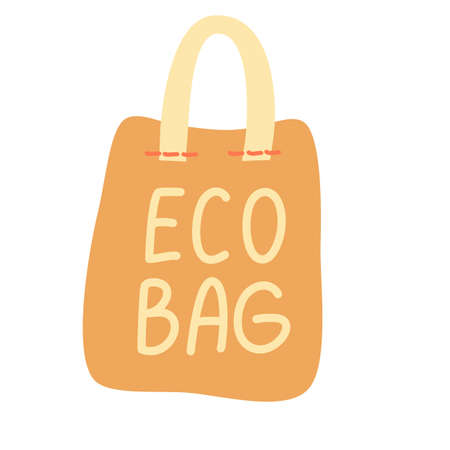 Cotton eco bag hand drawn vector illustration. Image with lettering inscription - My eco bag. Zero Waste (Say no to plastic) and food concept. Plastic pollution conceptのイラスト素材