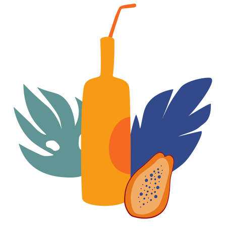 Smoothie drink fruit juice bottle with papaya. Summer drink for relaxation. Sweet papaya is yummy lemonade in bottles.のイラスト素材