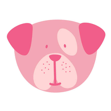 Cute puppy french bulldog face in pink color. Design cartoon vector illustration.のイラスト素材