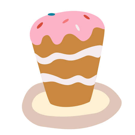 Easter cake. Cartoon style. Birthday cake on a plate. Elements for greeting card in vector.