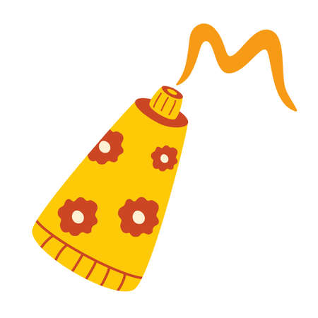 Cosmetic tube with cream stroke. Face and body care products. Cartoon sunscreen. Tooth-paste, hand cream, shaving cream, sunscreen, medicine, wax, oil. Vector illustration.のイラスト素材