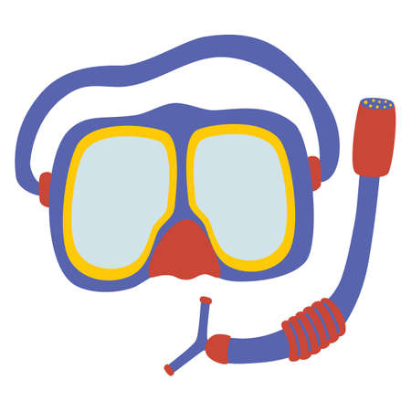 Diving mask and snorkel icon. Costume element for immersion in water. Underwater sport, entertainment equipment, gear. Cartoon Vector illustrationのイラスト素材