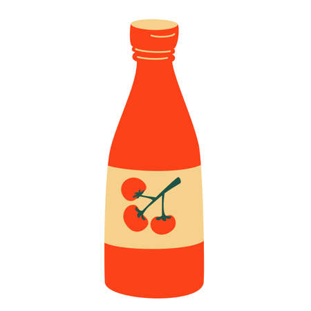 Ketchup bottle. Bottle tomato red sauce healthy organic vegetarian natural vegetable symbol vector icon. Kitchen ketchup food. Vector illustration cartoon icon isolated on white.のイラスト素材