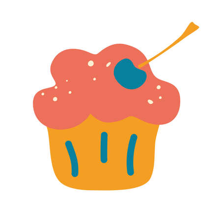 Cupcake design. Muffin dessert sweet and food theme. Tasty confectionery, pie with cherry or brownie. Vector cartoon illustration.のイラスト素材