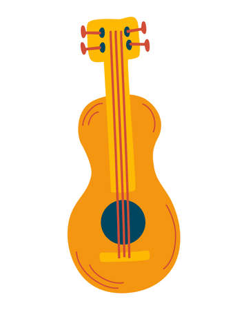 Classic wooden guitar. Stringed musical instruments. Rock or jazz equipment. A great item for a music festival. Vector cartoon illustration.のイラスト素材