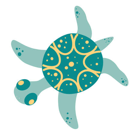 Cute cartoon turtle. Top view. Save our oceans. Cartoon character. Vector hand drawn illustration for kids of cute turtle isolates on white background.のイラスト素材