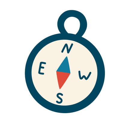 Geography compass icon. Navigation equipment. Travel tourism hiking outdoor equipment. Sports travel outdoor and forest recreation. Design, Web, Graphic, Print. Forest. Vector flat illustration.のイラスト素材