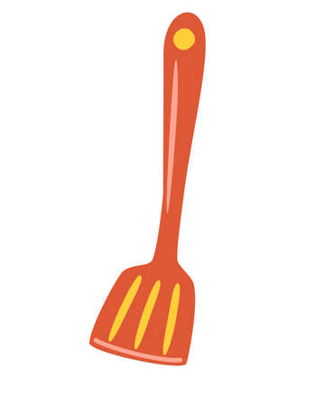 Kitchen spatula on isolated white background. Tool for cooking and BBQ. kitchen spatula utensils or kitchenware closeup. Flat cartoon vector illustration.のイラスト素材