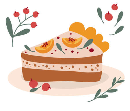 Sweet piece of pumpkin pie. Cartoon farm harvest festival. Traditional American dessert is a Thanksgiving Day Vector illustrationのイラスト素材