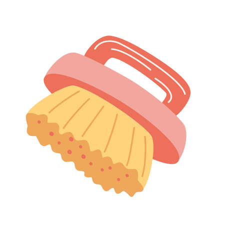 Eco cleaning brush. Ethical eco-friendly housecleaning and bathroom tool. Zero waste dish cleaning brush. Concept of green house. Vector flat cartoon illustrationのイラスト素材