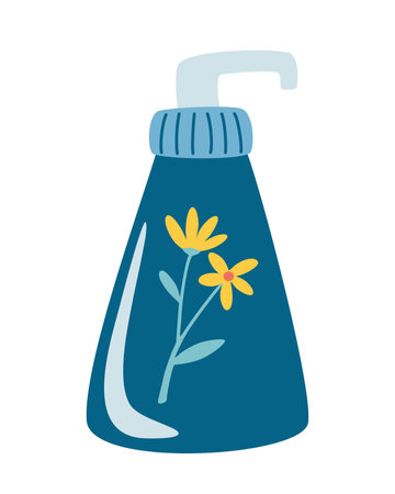 Organic Cream tube. Natural organic cosmetic. Bottle with flowers. Eco-friendly beauty product. Creams and lotions for skin care. Environmental protection and ecology. Flat vector illustrationのイラスト素材