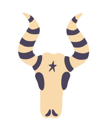 Magic cow skull. Hand drawn illustration for tattoo, cards, decor for Halloween. Vector flat illustration.のイラスト素材