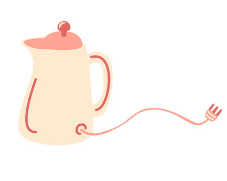 Electric kettle. Modern kettle with socket. Recipe concept. kitchen electronic equipment. Stainless water boiler teapot icon isolated on white background. Household appliance item vector illustration.のイラスト素材