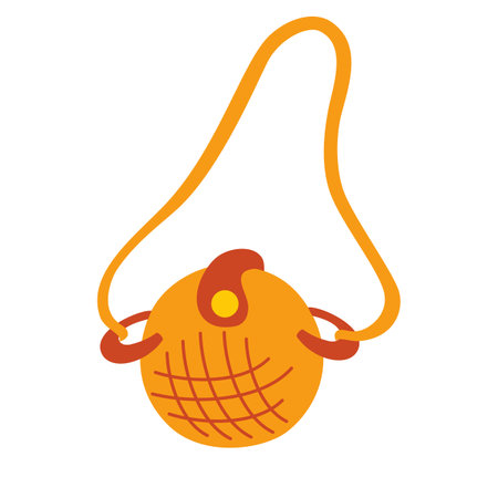 Small woman's handbag. Elegance female shoulder bag with a strap. Summer straw. Small round woven bag with long strap. Vector cartoon illustration isolated on a white background.のイラスト素材