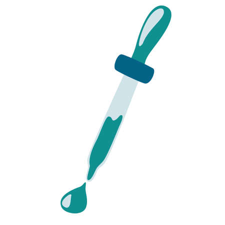 Pipette with essence. Beauty moisturizing cosmetic oil. Pipette with drop oil. Medicine dropper sign. For prints, posters, cards, design, cosmetics. Vector illustration in flat cartoon styleのイラスト素材