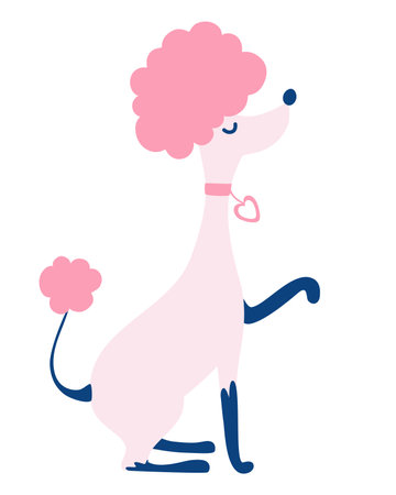 Princess Poodle dog. Ð¡ute pink poodle gives a paw. Childish illustration. Smart circus pet. Cartoon flat vector illustration isolated on white background.のイラスト素材