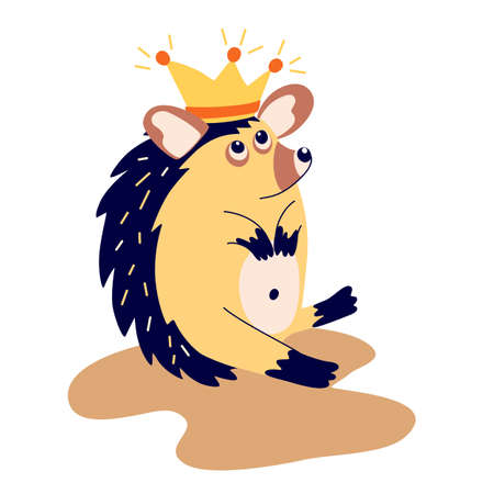 Cute hedgehog in a crown. Hand Draw Wild Forest Animal. Scandinavian style. Concept for children print. Vector illustration childish design print and poster.のイラスト素材