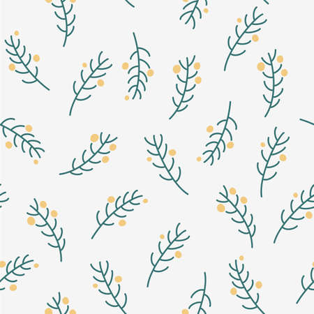 Spruce twigs seamless pattern. Christmas botanical background. For wallpaper, fill patterns, surface texture, fabric prints. Vector cartoon illustration.のイラスト素材