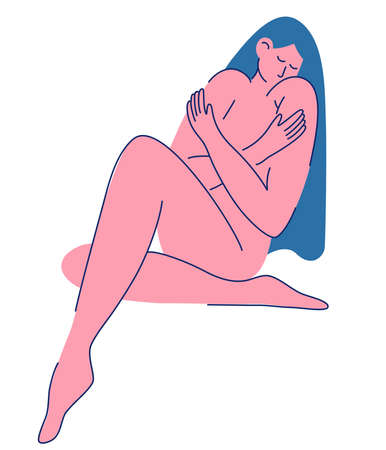 Young Woman Love your body. Spa relaxation. Self care. Attractive plus size woman take care of themselves. Modern flat vector illustration.のイラスト素材