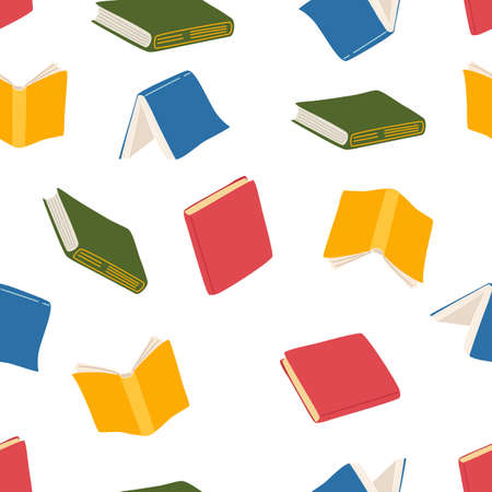 Books seamless pattern. Literature, Reading, education bookstore science. Various books background. Wallpaper, textile, wrapping paper. Hand draw vector illustration.のイラスト素材