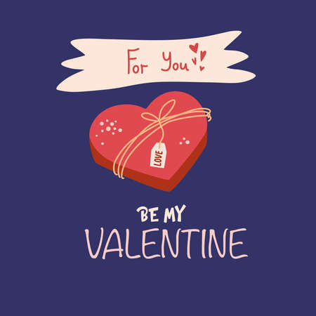 Box of chocolates for Valentine's day. Sweet gift for lovers. Vector cartoon illustration for banner, poster, card, postcard.のイラスト素材