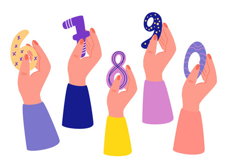 Hand hold numbers. Holiday numbers for birthday and party. Votes jury judges of tournament or contest. Hand Drawn Cartoon Vector illustration.のイラスト素材