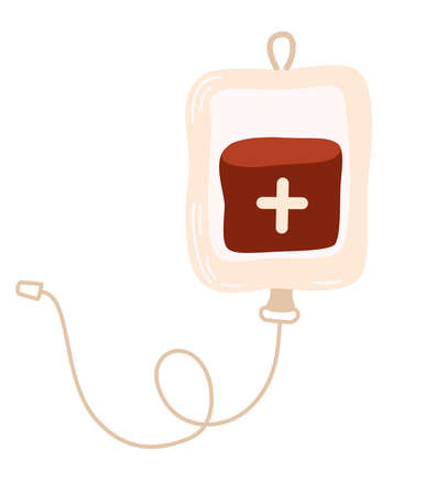 blood transfusion. Blood bags for donated. medicine, hospital. Hand drawn vector illustrations isolated on the white background.のイラスト素材