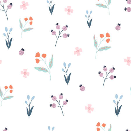 Floral seamless pattern. creative blooming texture. Wildflower background. Great for fabric, textile, scrapbooking. Vector cartoon illustrationのイラスト素材