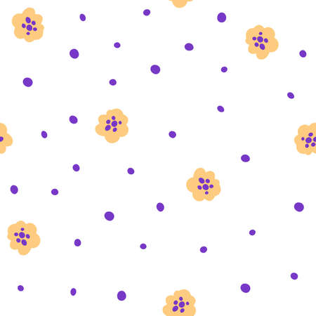 Flowers and herbs seamless pattern. romantic floral background. Perfect for fabric, packaging, wallpaper, textiles, clothing. Vector cartoon illustrationのイラスト素材
