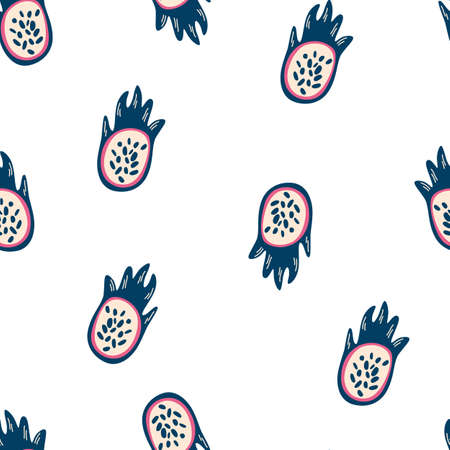Dragon fruit seamless pattern. Sweet summer fruit background. Perfect for textile, wallpaper and scrapbook. Vector cartoon illustrationのイラスト素材