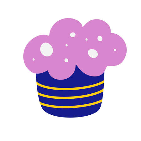 muffin. Cupcake with icing. sweet food. Valentine day, romantic, Birthday holiday symbol. Cartoon style dessert. Vector illustration for greeting card, print, stickers, posters design.のイラスト素材