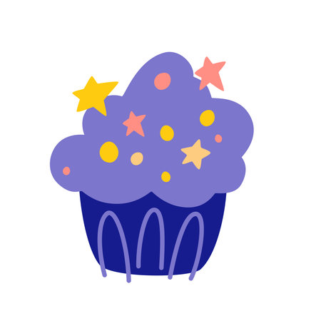 muffin. Cupcake with icing. sweet food. Valentine day, romantic, Birthday holiday symbol. Cartoon style dessert. Vector illustration for greeting card, print, stickers, posters design.のイラスト素材
