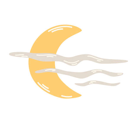 Month with clouds. weather forecast. meteorological. Cloudy weather symbol for web printing and applications. Vector Hand draw illustration isolated on the white background.のイラスト素材