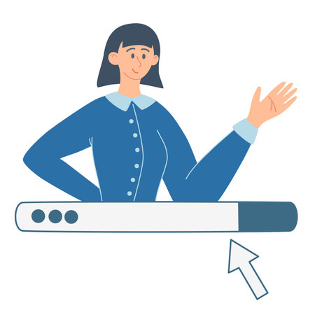 Girl waves her hand. internet search. The concept of business, work and information retrieval. Vector flat illustration isolated on the white background.のイラスト素材