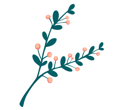 Branch with berries. Plant. For cooking, cosmetic package design, medicinal herb, treating, half care, prints. Vector cartoon illustration.のイラスト素材