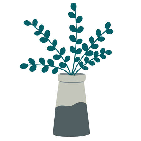 potted house plant. Foliage houseplant growing in flowerpot. Green leaf decoration for home interior. natural indoor decor. Hand draw vector illustration isolated on white backgroundのイラスト素材