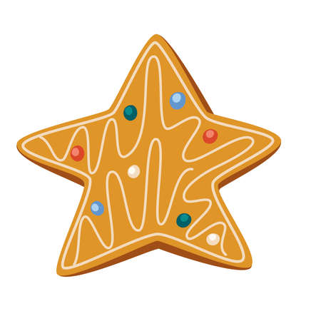 Gingerbread cookie. Christmas sweet. Winter homemade sweet in shape of star. Hand drawn vector illustrations isolated on the white background.のイラスト素材