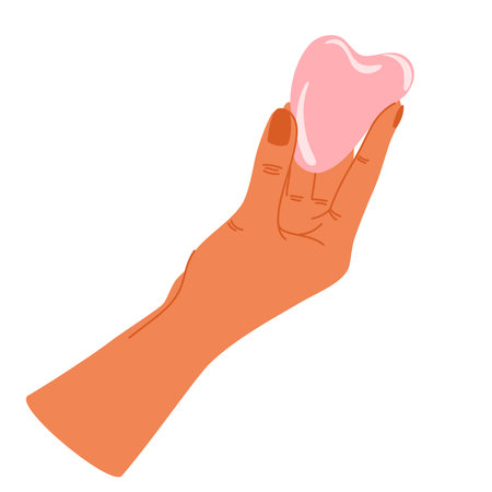 Women's hands holding cosmetic product. Quartz face roller, gua sha scraper. facial massage. Daily skin care routine and hygiene concept. vector illustrationのイラスト素材