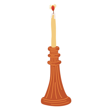 Candle. Decorative wax candle for relax, interior decor, holiday and Christmas. Wax candle. Hand drawn vector illustration isolated on the white background.のイラスト素材