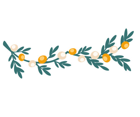 Christmas wreath. Decor for New Year Christmas and holiday. Wreath with holly berries, mistletoe, pine and fir branches, cones, rowan berries. Hand drawn illustration isolated on the white backgroundのイラスト素材