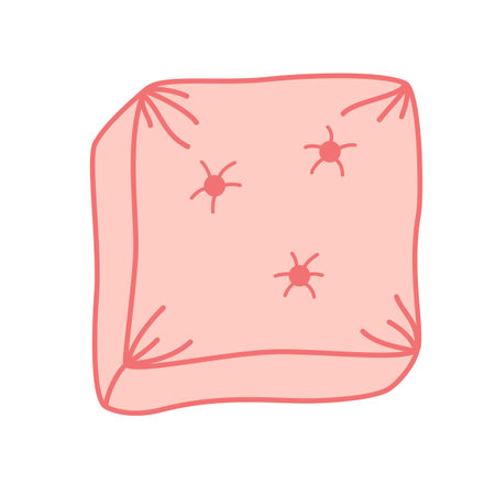 Pillow. Trendy bed pillow in boho style with abstract geometric patterns. Modern design of home cushion for home interior. Hand drawn illustration isolated on the white backgroundのイラスト素材