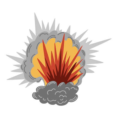 explosion. Cartoon dynamite or bomb explosion, fire. Boom clouds and smoke element. Dangerous explosive detonation, Atomic bomb explosion. Vector hand draw illustration.のイラスト素材