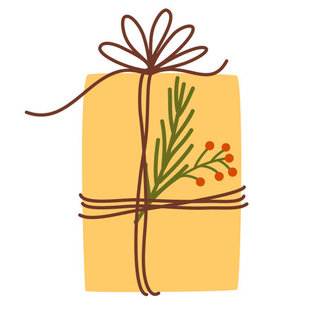 gift box. Happy New Year and Merry Christmas. Gift box with ribbon. Holiday banner, web poster, flyer, stylish brochure, greeting card, cover. Hand draw Vector Illustration isolatedのイラスト素材